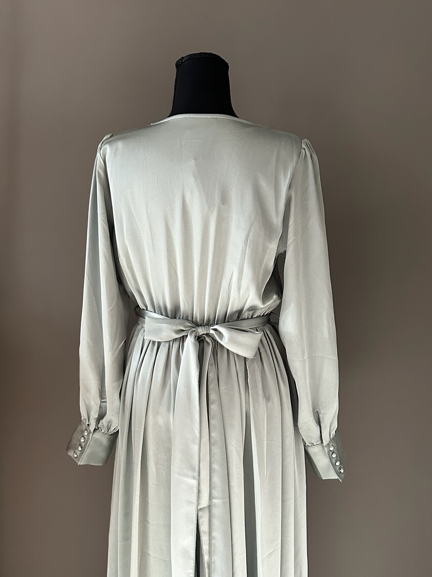 Silver Long Sleeve Floor Length Dress