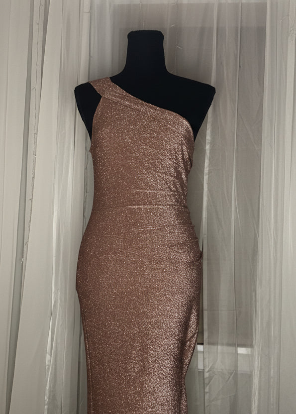 Brown Sparkly One Shoulder Gown