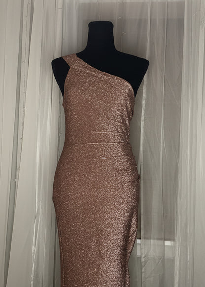 Brown Sparkly One Shoulder Gown