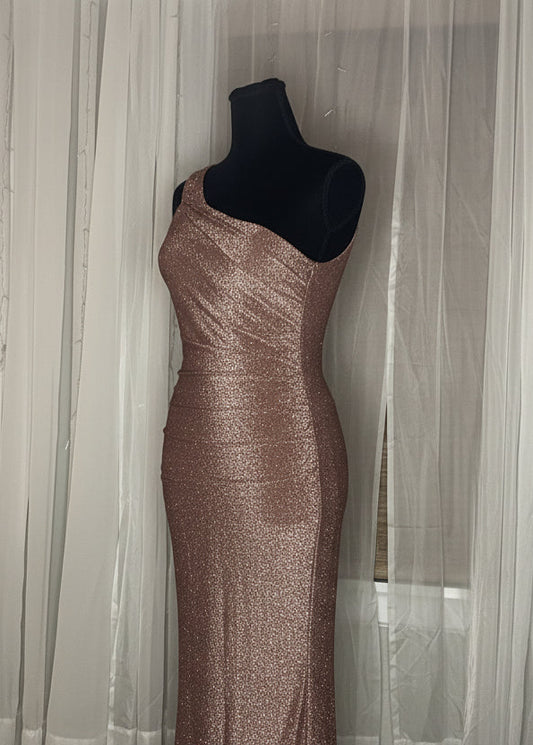 Brown Sparkly One Shoulder Gown