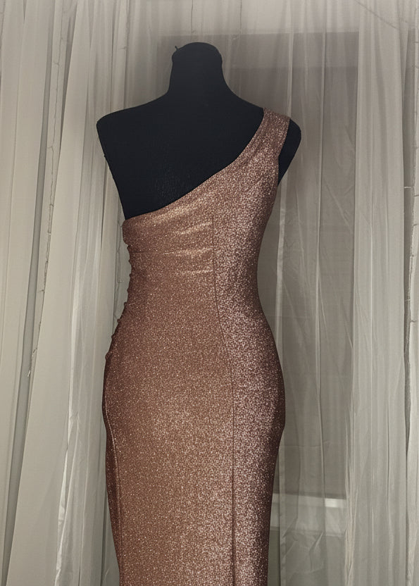 Brown Sparkly One Shoulder Gown