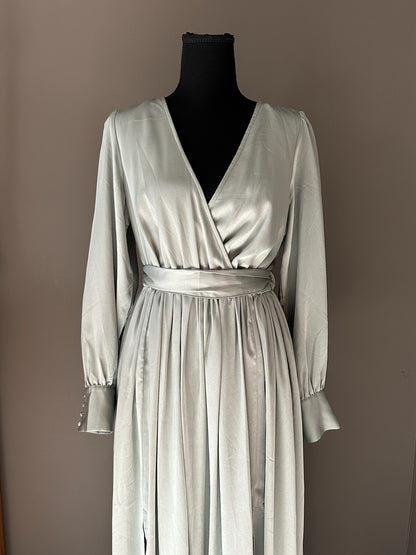 Silver Long Sleeve Floor Length Dress