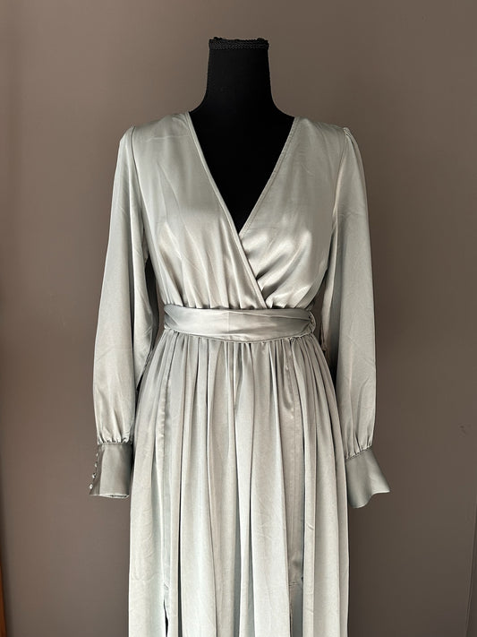 Silver Long Sleeve Floor Length Dress